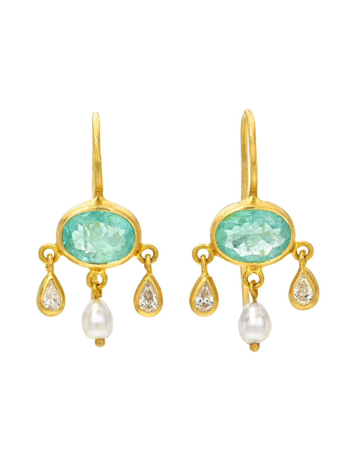 Paraiba, Yellow Diamond, and South Sea Keshi Pearl Girandole Earrings