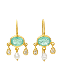 Paraiba, Yellow Diamond, and South Sea Keshi Pearl Girandole Earrings