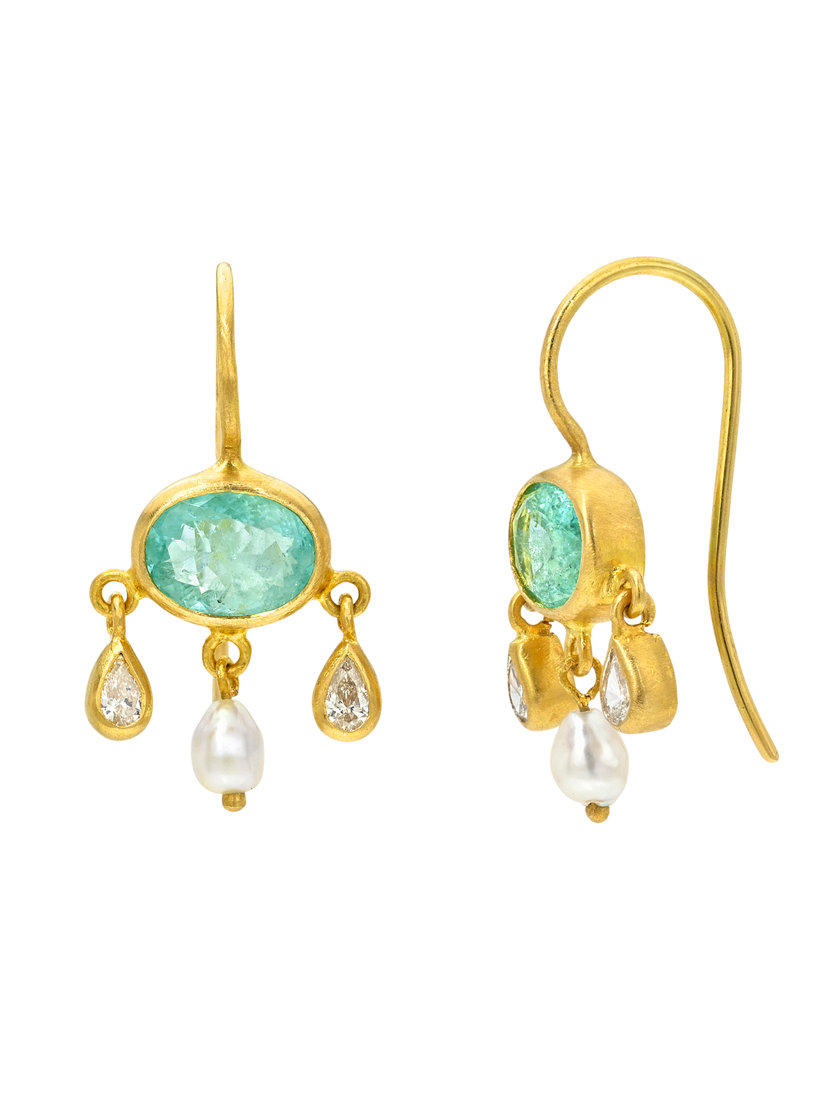 Paraiba, Yellow Diamond, and South Sea Keshi Pearl Girandole Earrings