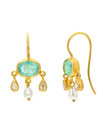 Paraiba, Yellow Diamond, and South Sea Keshi Pearl Girandole Earrings