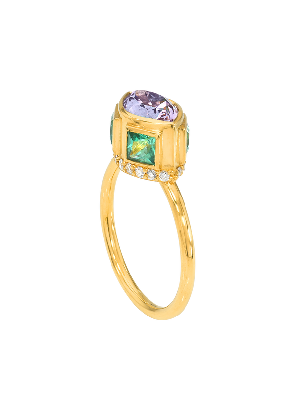 spinel and emerald high bezel ring