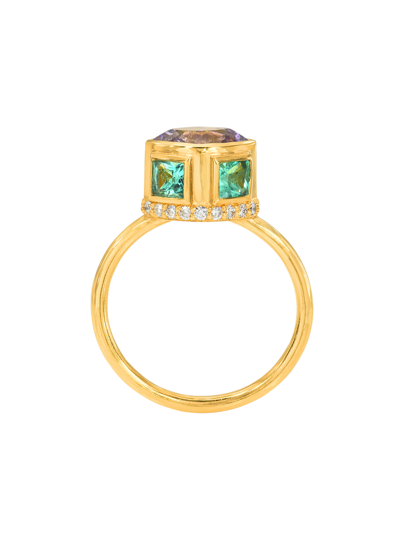 spinel and emerald high bezel ring