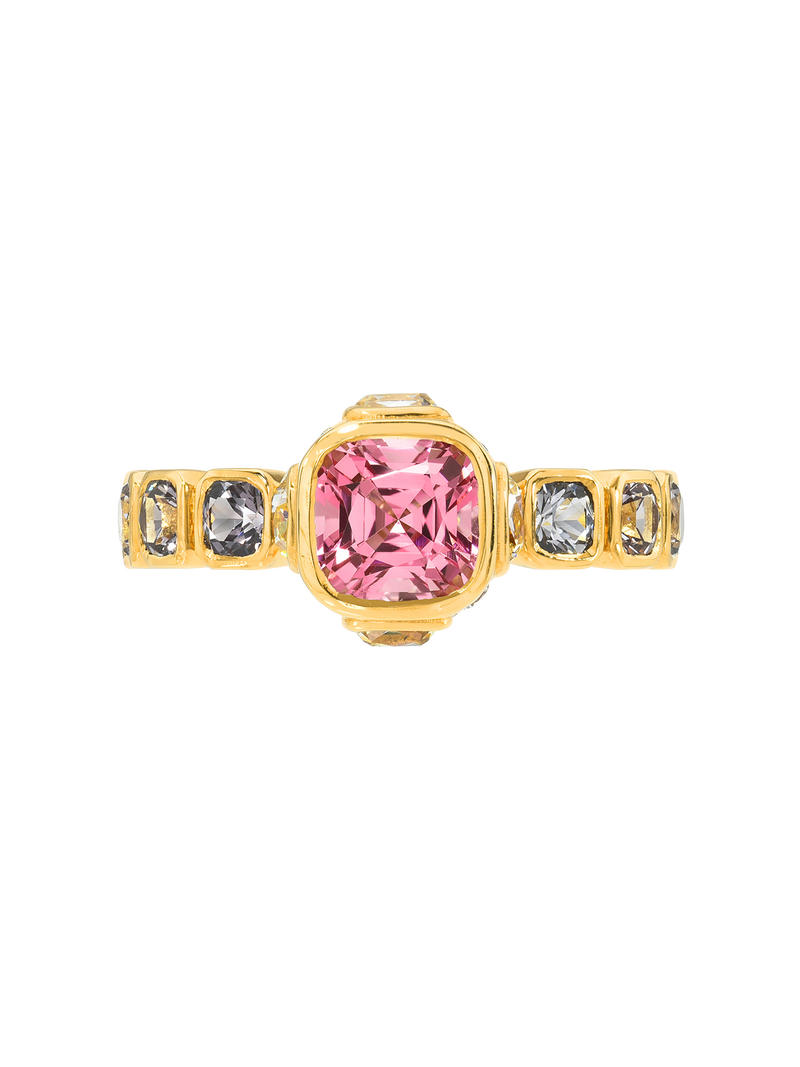 spinel and yellow diamond high bezel ring