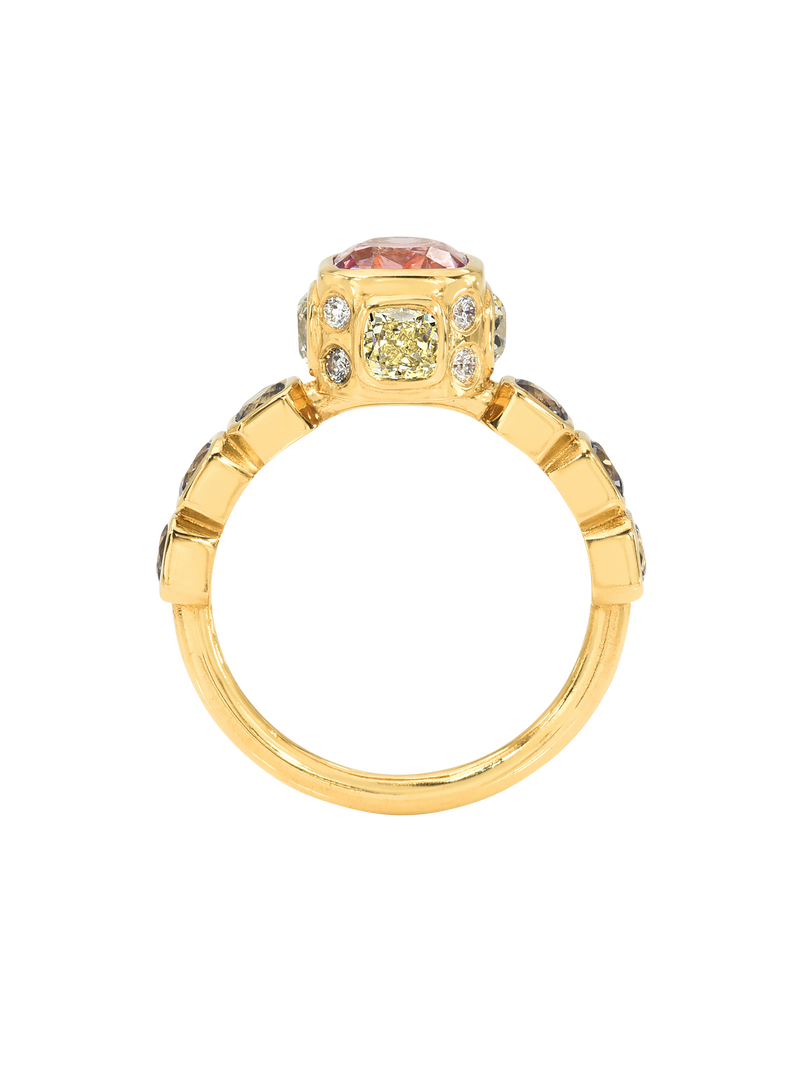 spinel and yellow diamond high bezel ring