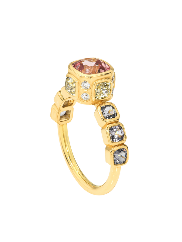 spinel and yellow diamond high bezel ring