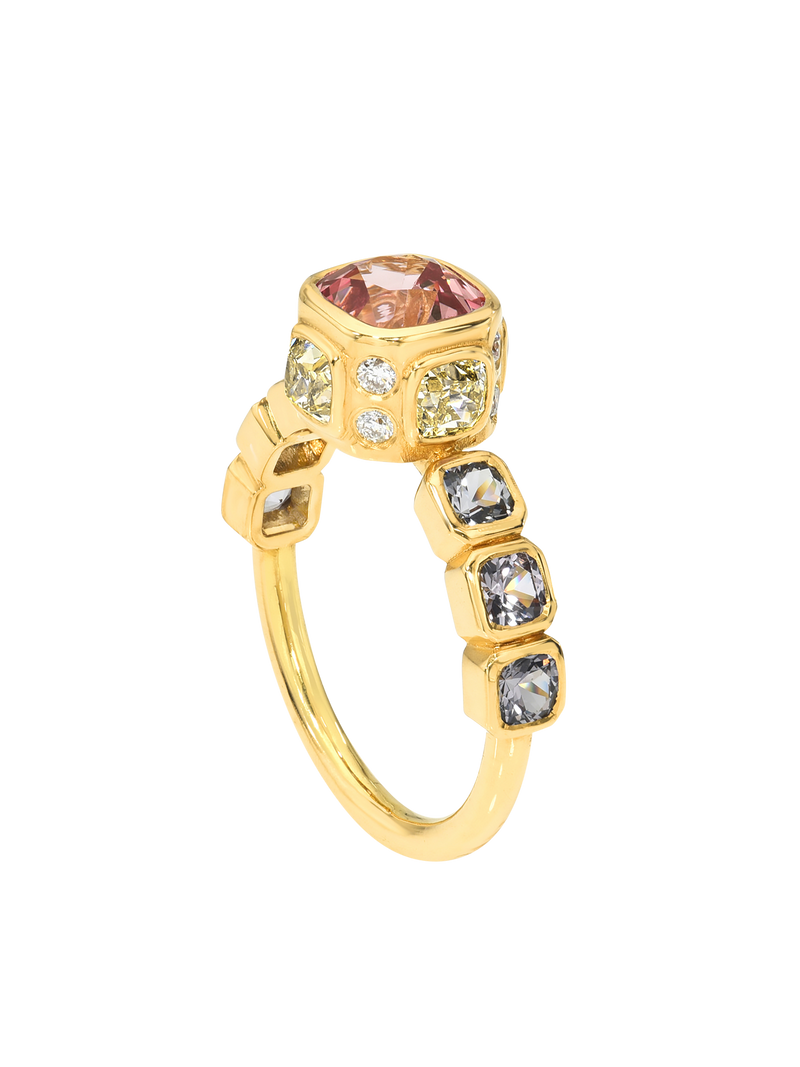 spinel and yellow diamond high bezel ring