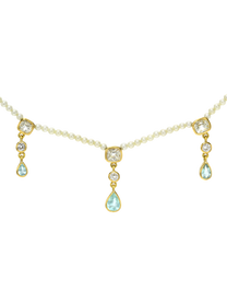 Golden Akoya Pearl Collar with Paraiba Tourmaline and Antique Diamonds