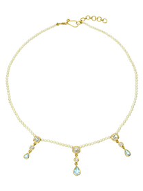 Golden Akoya Pearl Collar with Paraiba Tourmaline and Antique Diamonds