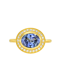 Blue Sapphire and Cobalt Spinel High Bezel Ring