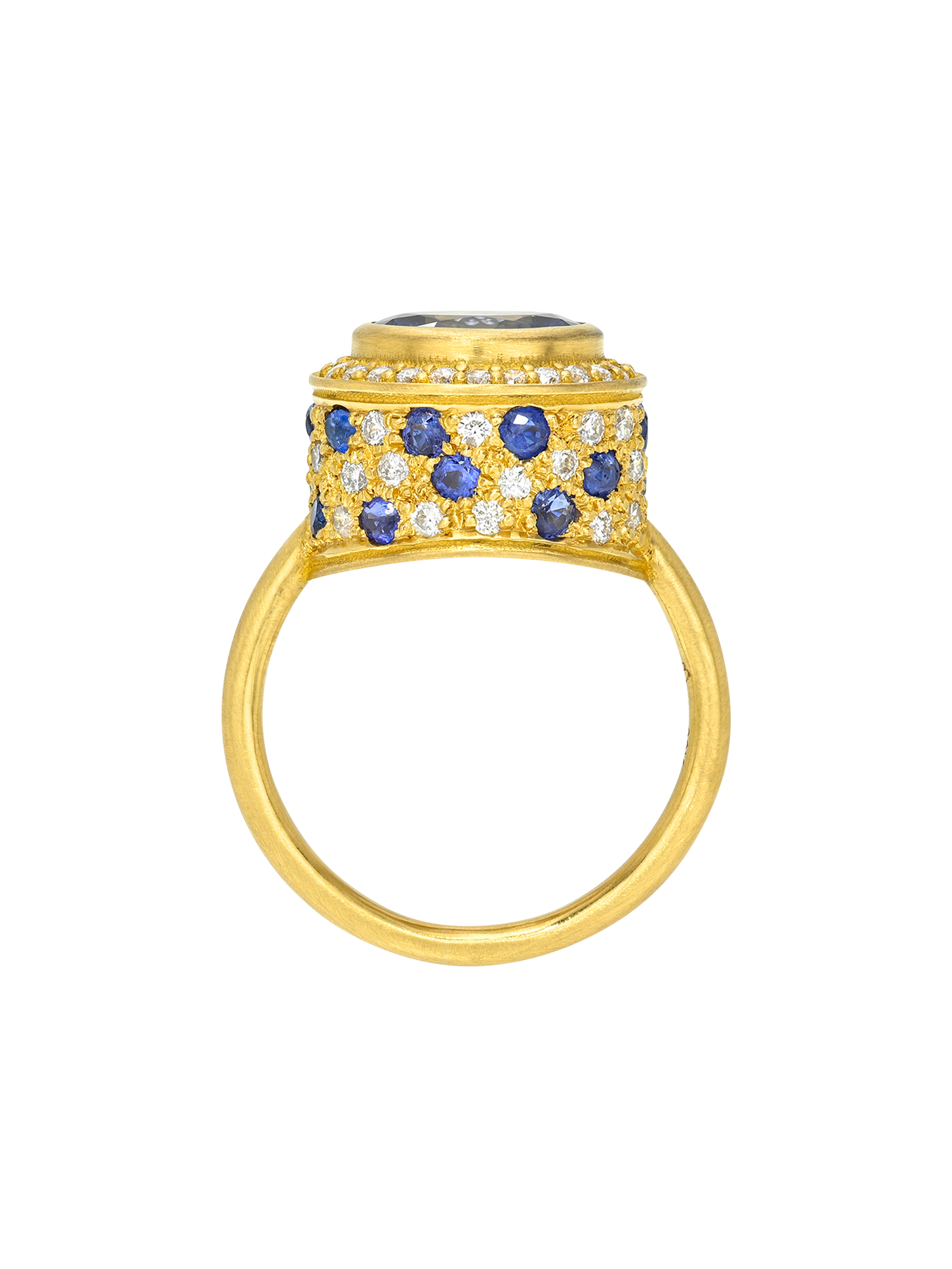 Blue Sapphire and Cobalt Spinel High Bezel Ring