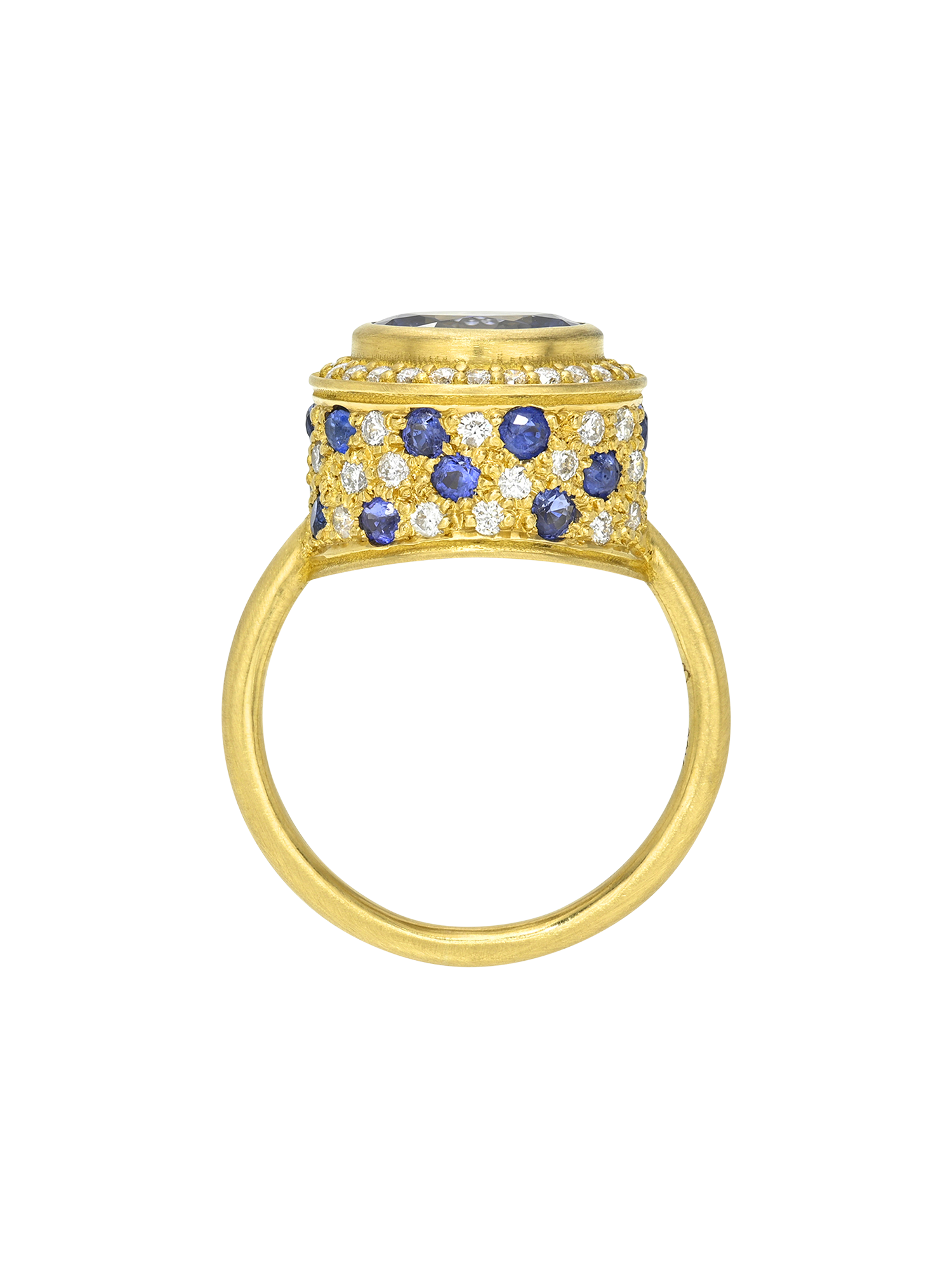 Blue Sapphire and Cobalt Spinel High Bezel Ring
