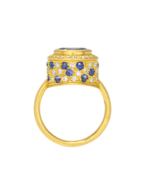 Blue Sapphire and Cobalt Spinel High Bezel Ring