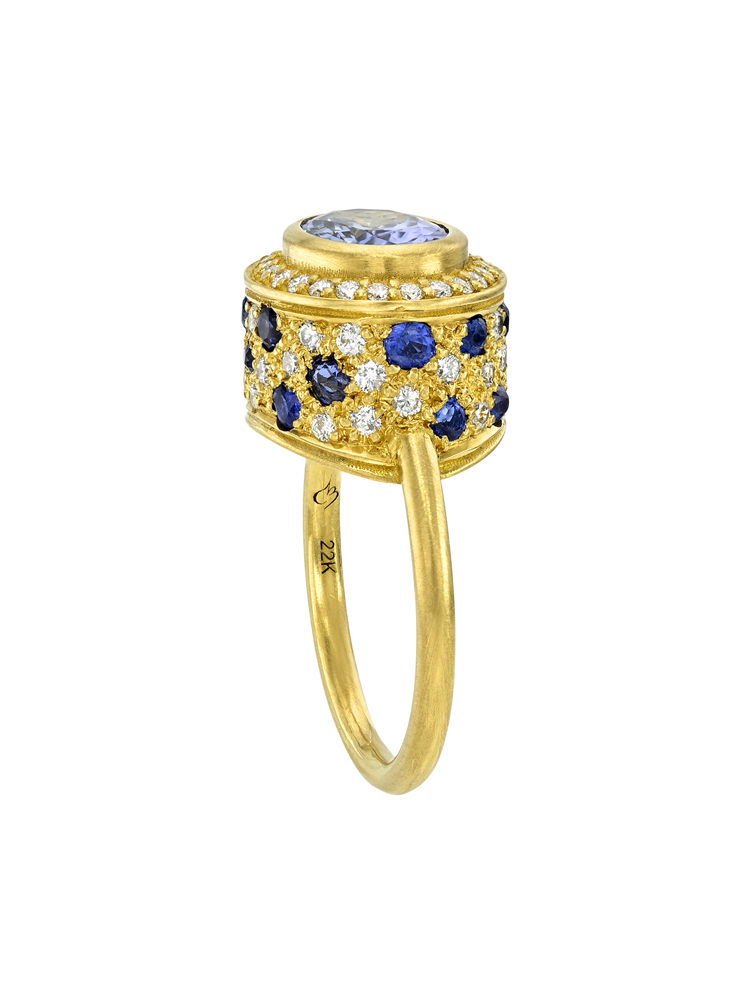 Blue Sapphire and Cobalt Spinel High Bezel Ring