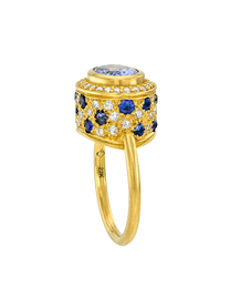 Blue Sapphire and Cobalt Spinel High Bezel Ring