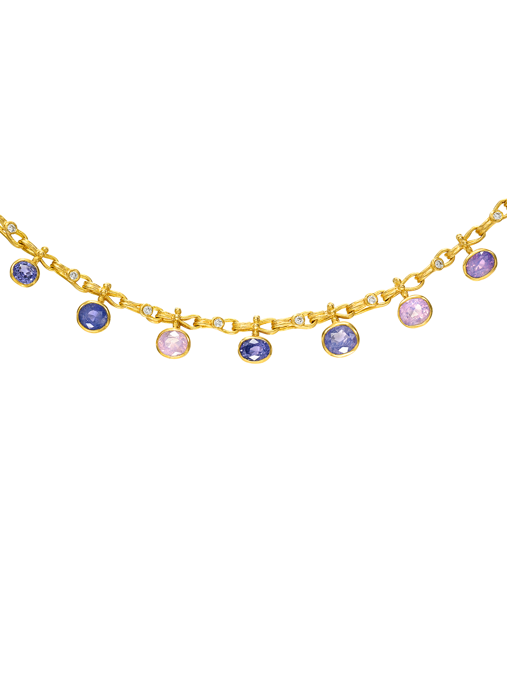 Multicolored Purple Sapphire and Diamond Necklace