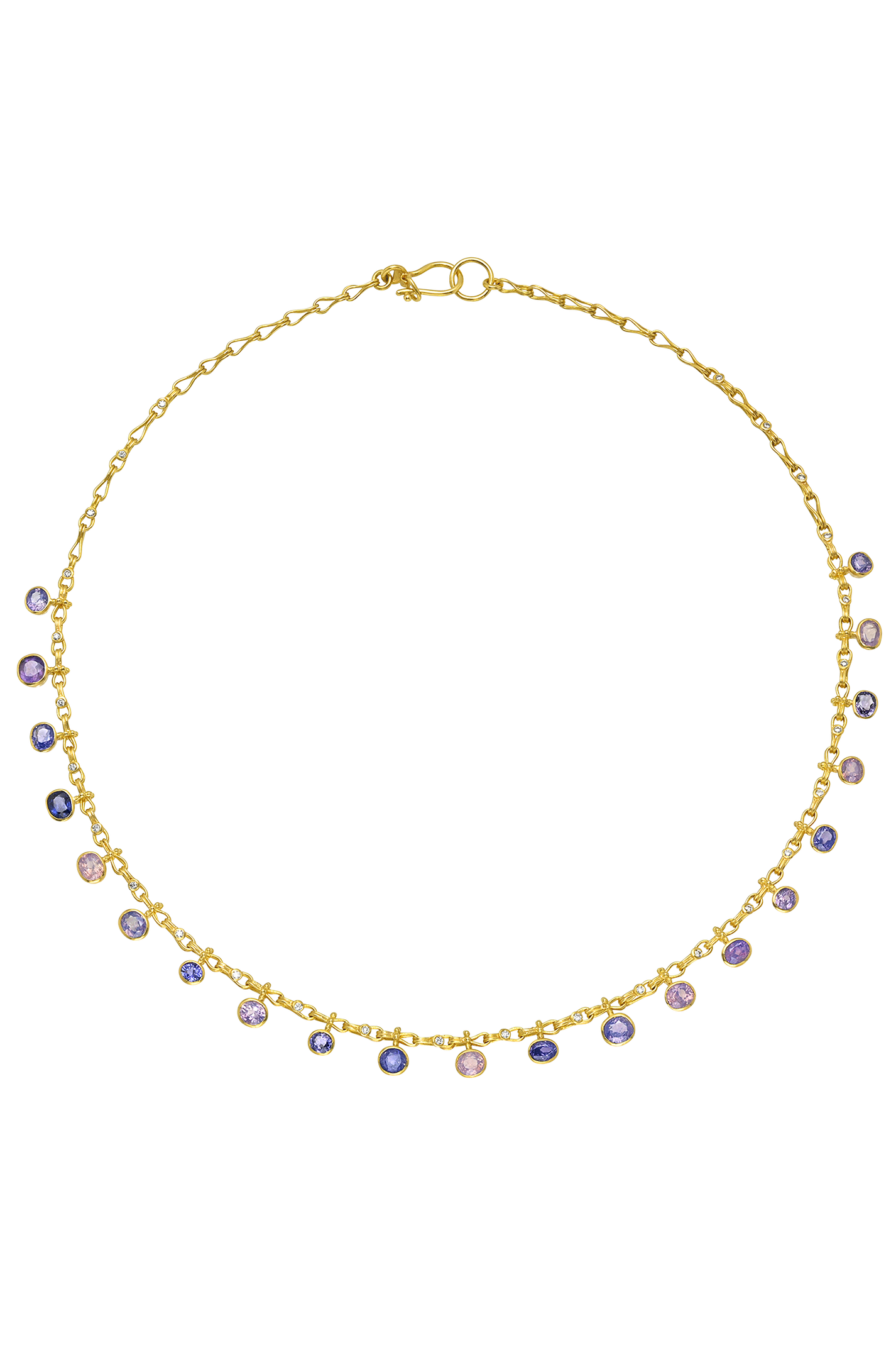Multicolored Purple Sapphire and Diamond Necklace