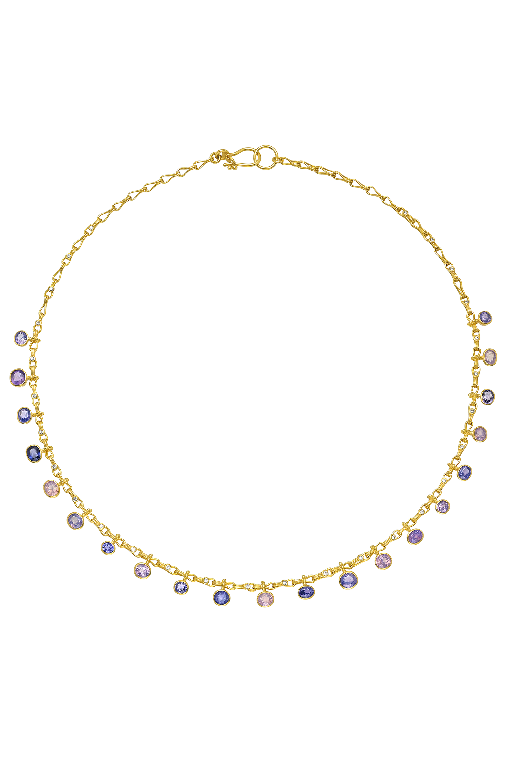 Multicolored Purple Sapphire and Diamond Necklace