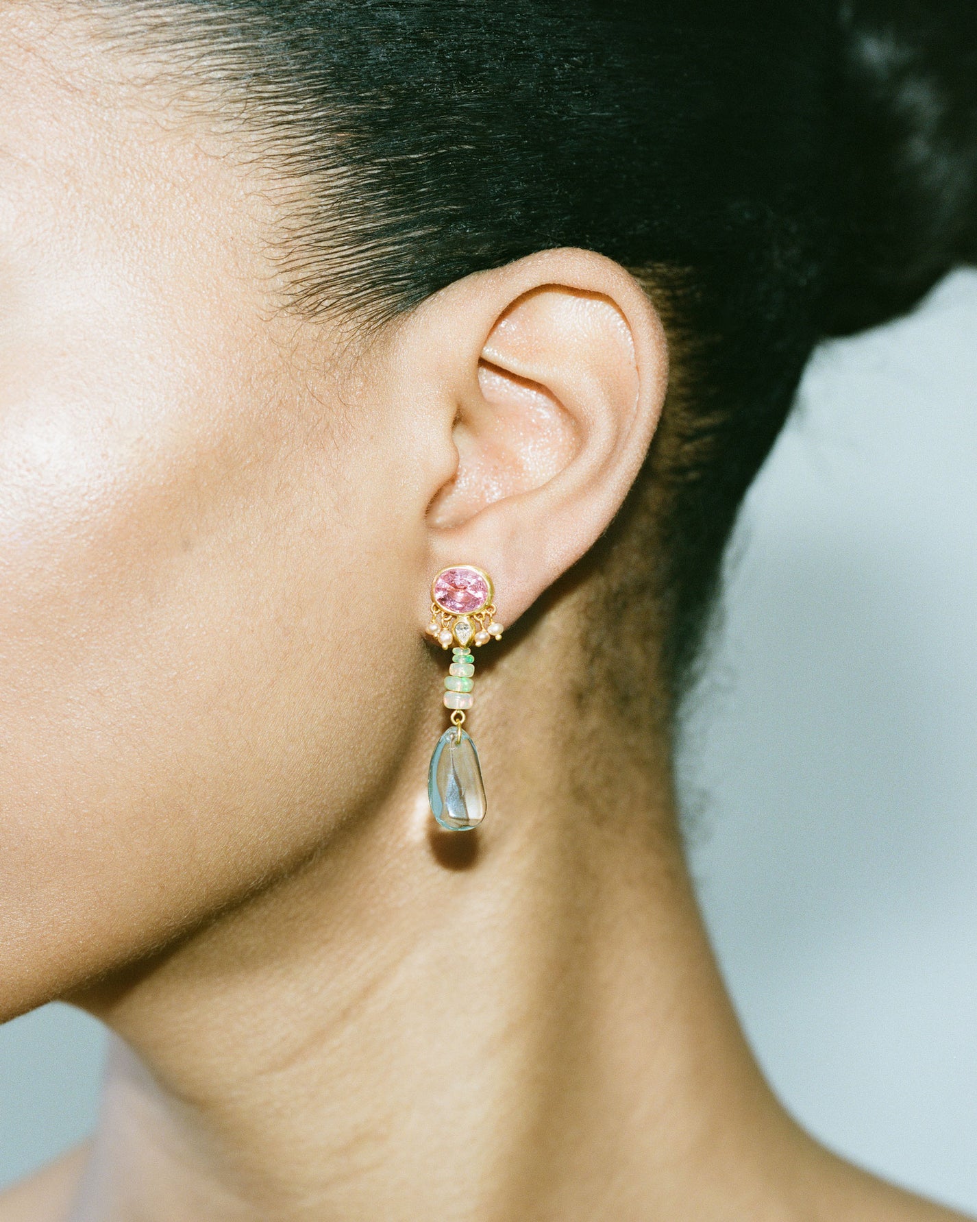 Spinel and Aquamarine Zahur Earrings