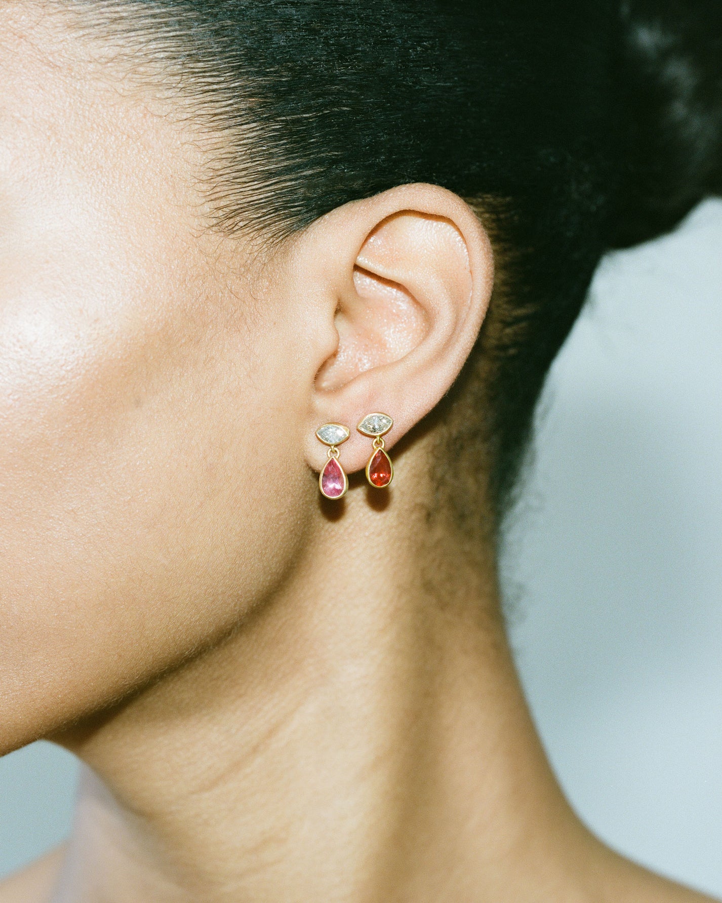 Grey Diamond and Spinel Gemini Earrings
