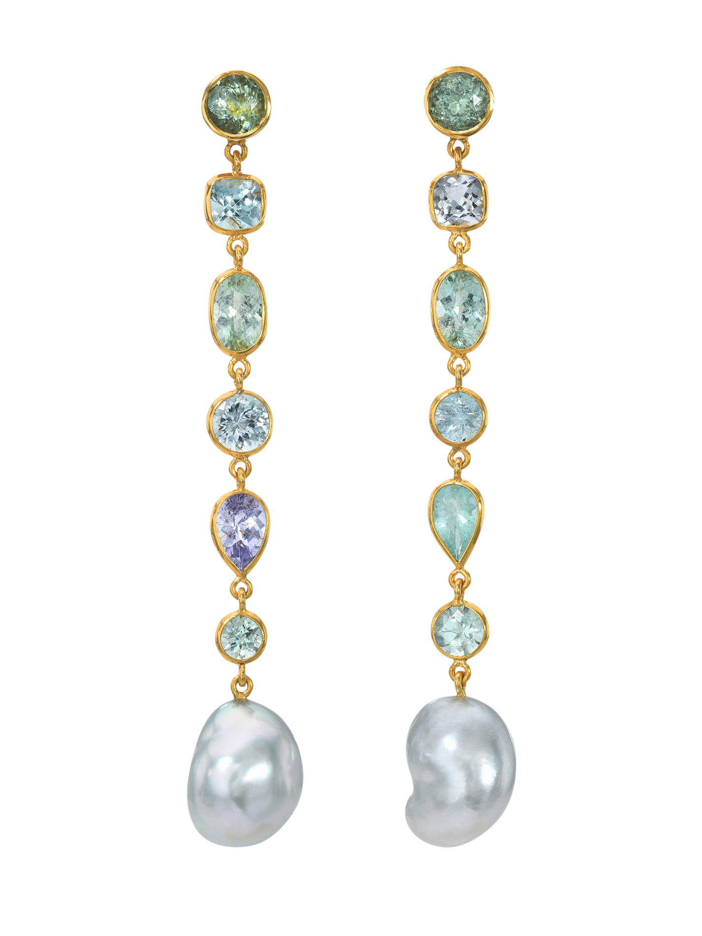 Paraiba Tourmaline and South Sea Keshi Pearl Cascade Earrings
