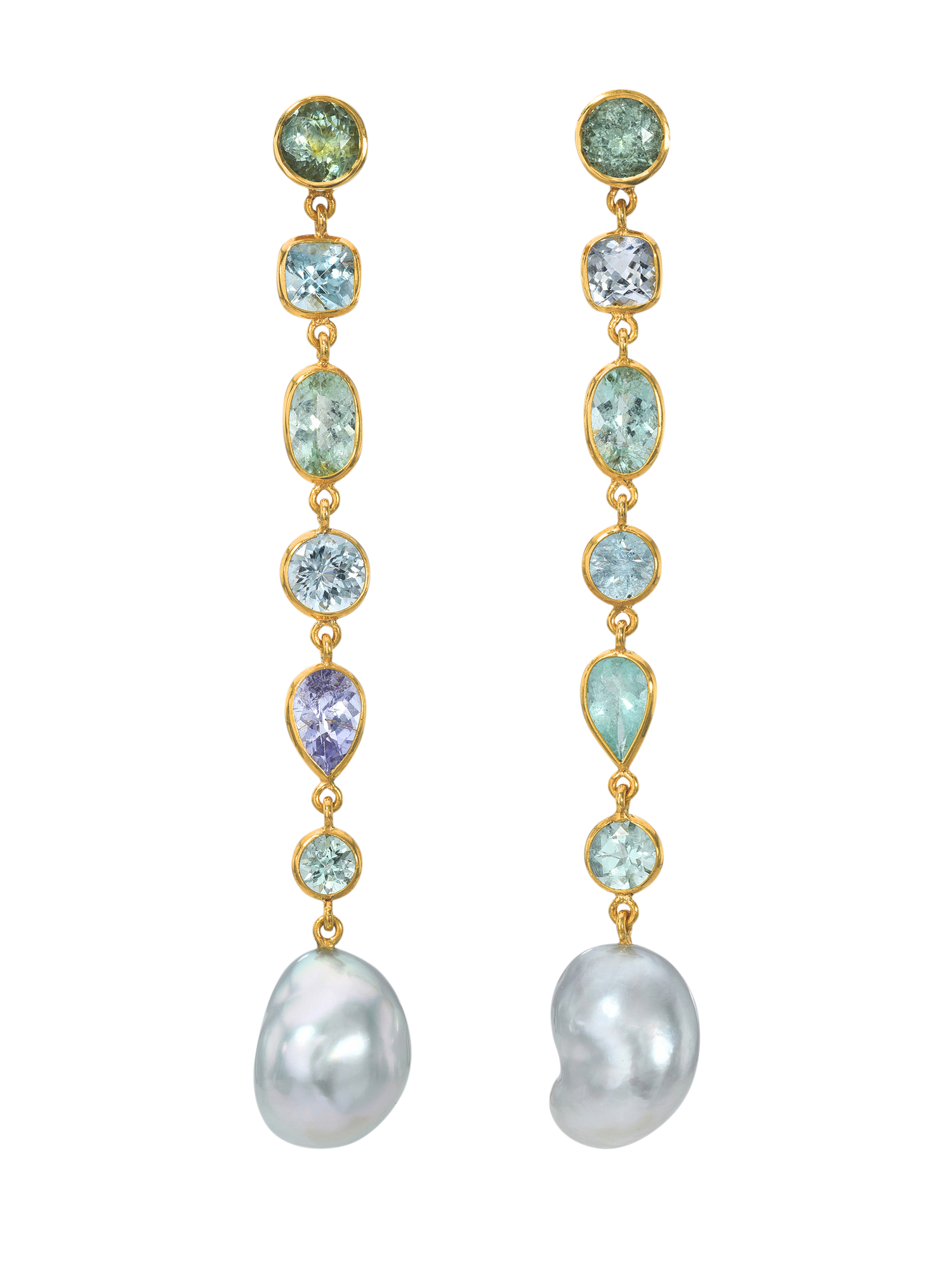 Paraiba Tourmaline and South Sea Keshi Pearl Cascade Earrings