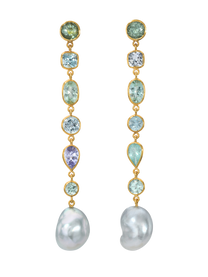 Paraiba Tourmaline and South Sea Keshi Pearl Cascade Earrings