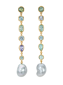 paraiba tourmaline and south sea keshi pearl cascade earrings
