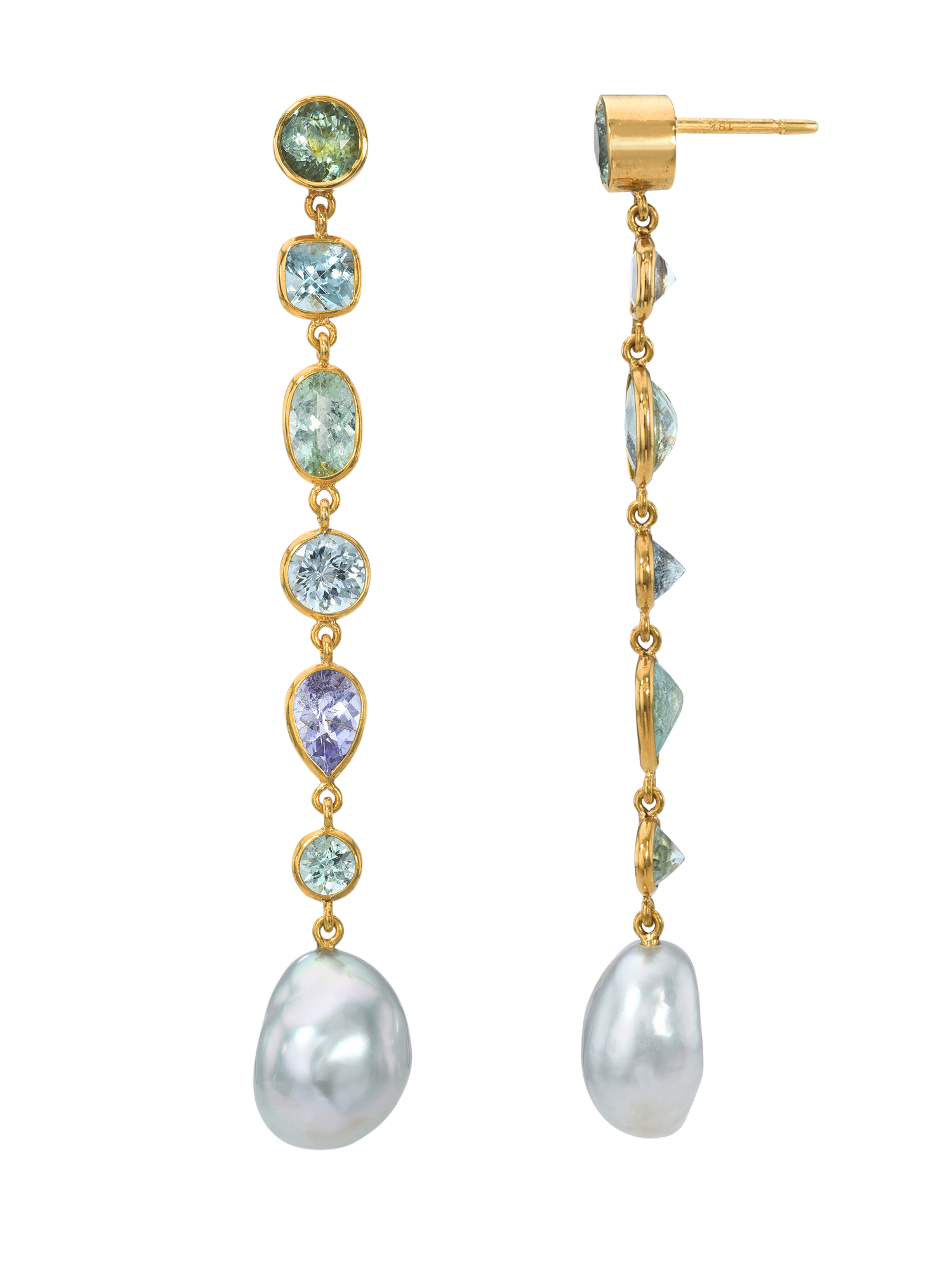 Paraiba Tourmaline and South Sea Keshi Pearl Cascade Earrings