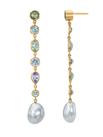 Paraiba Tourmaline and South Sea Keshi Pearl Cascade Earrings