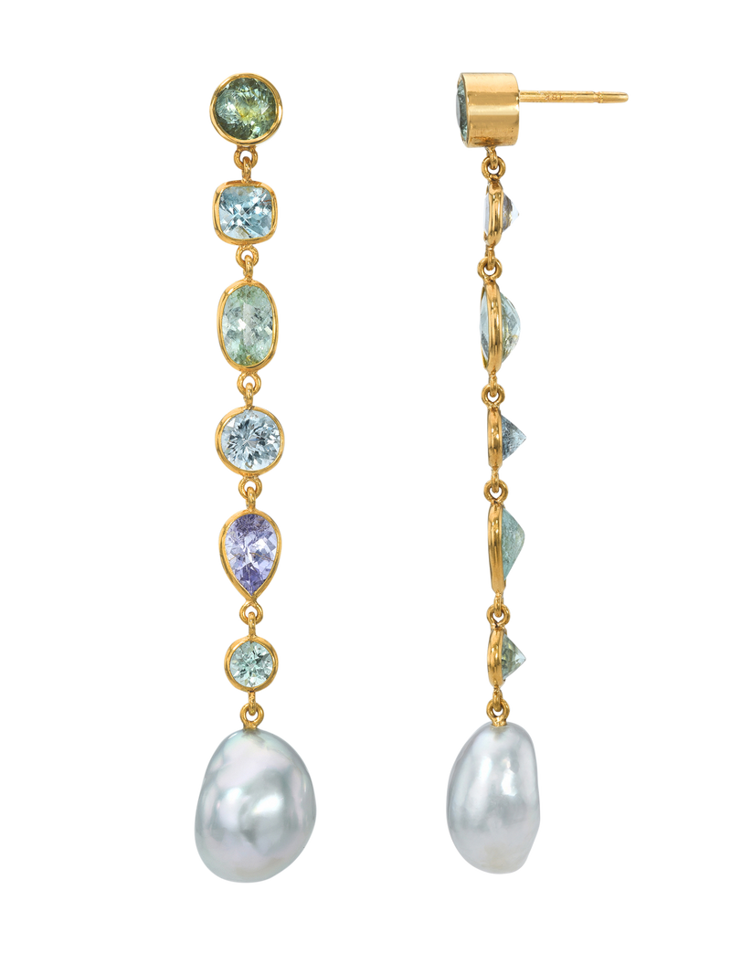 paraiba tourmaline and south sea keshi pearl cascade earrings