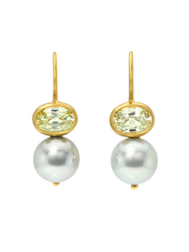Chrysoberyl and Tahitian Pearl Cerise Earrings