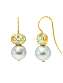 Chrysoberyl and Tahitian Pearl Cerise Earrings
