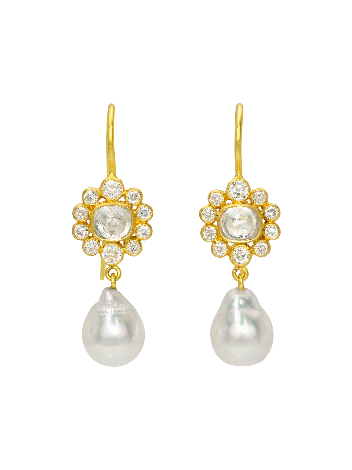 Diamond Cabochon with Antique Diamond Rani Earrings