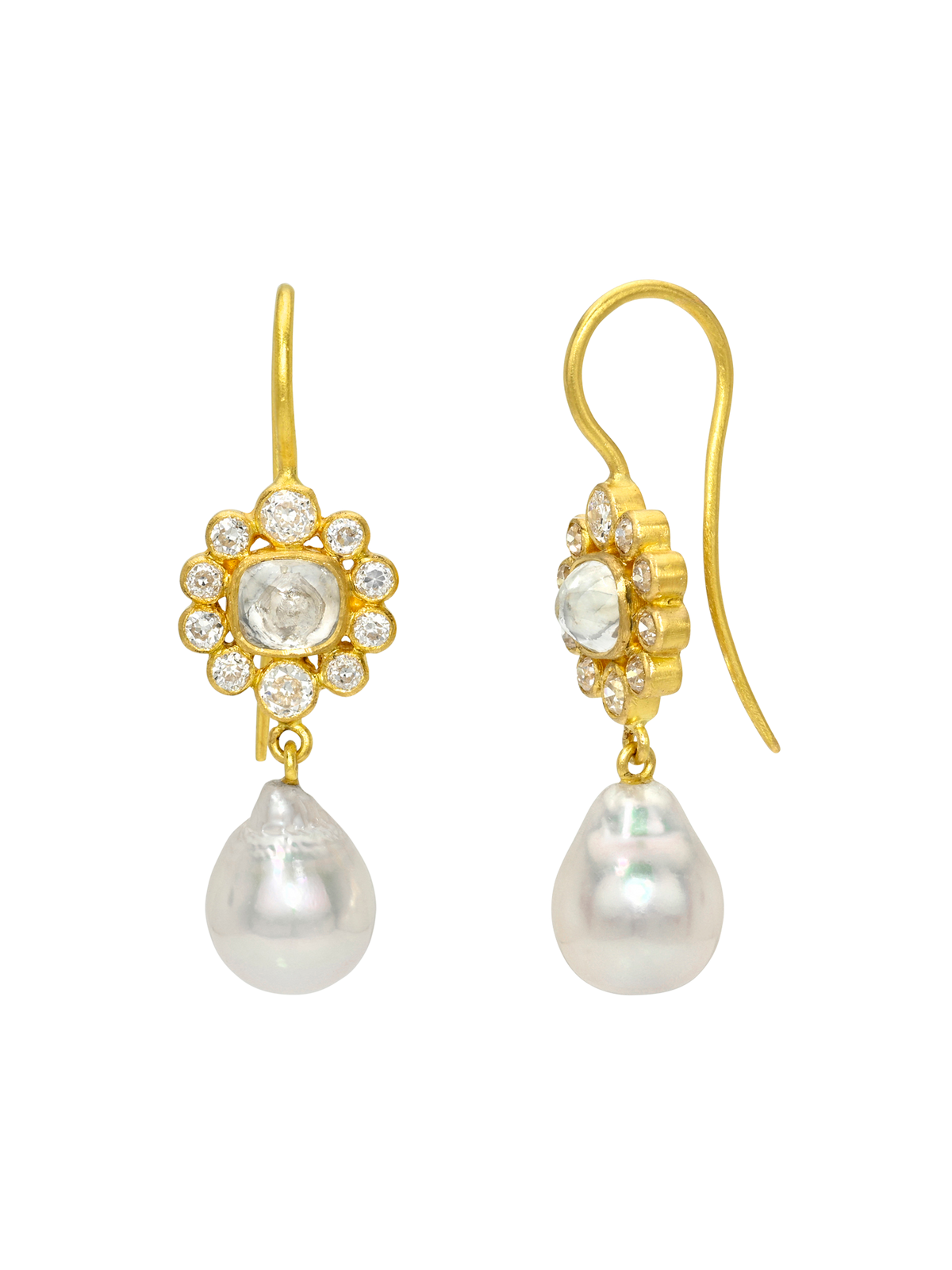 Diamond Cabochon with Antique Diamond Rani Earrings
