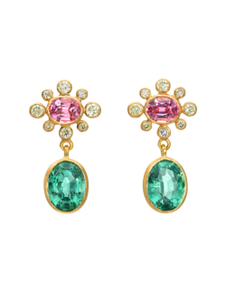 pink spinel, yellow diamond and emerald rani earrings