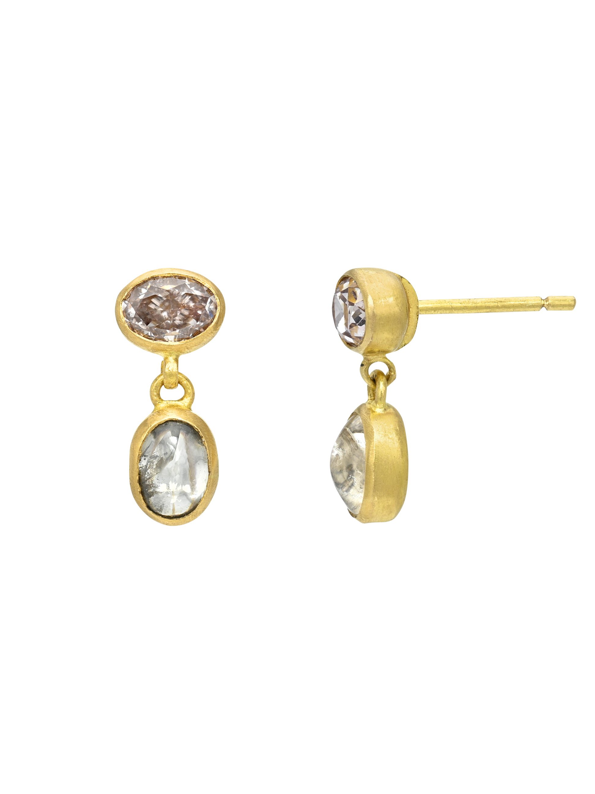 Fancy Diamond and Diamond Cabochon Gemini Earrings