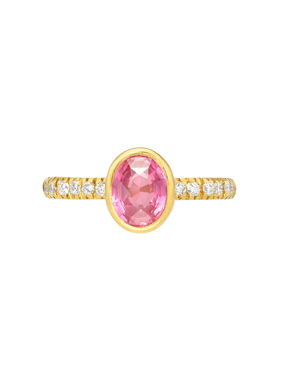 Floating Padparadscha Sapphire with Pave Band