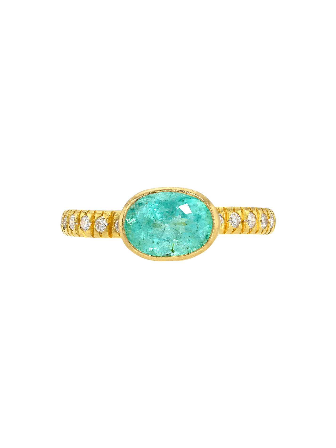 Floating Paraiba on Diamond Pave Band