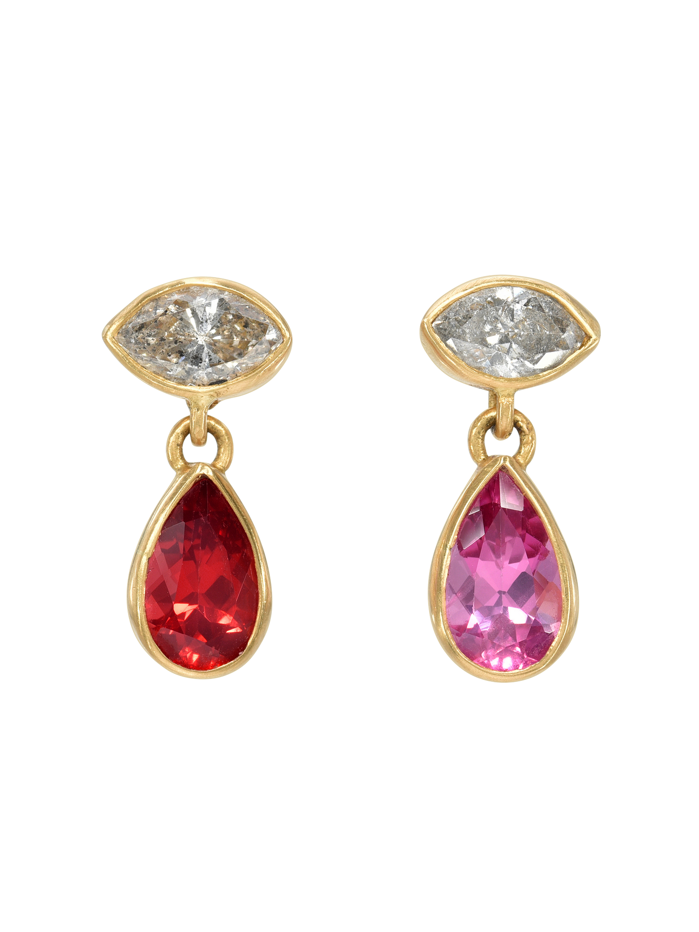 Grey Diamond and Spinel Gemini Earrings