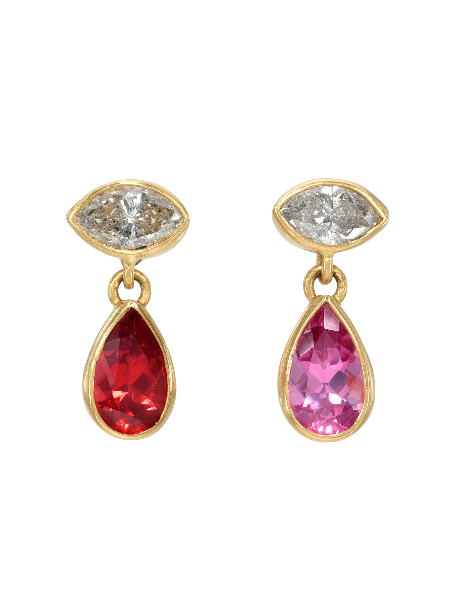 Grey Diamond and Spinel Gemini Earrings