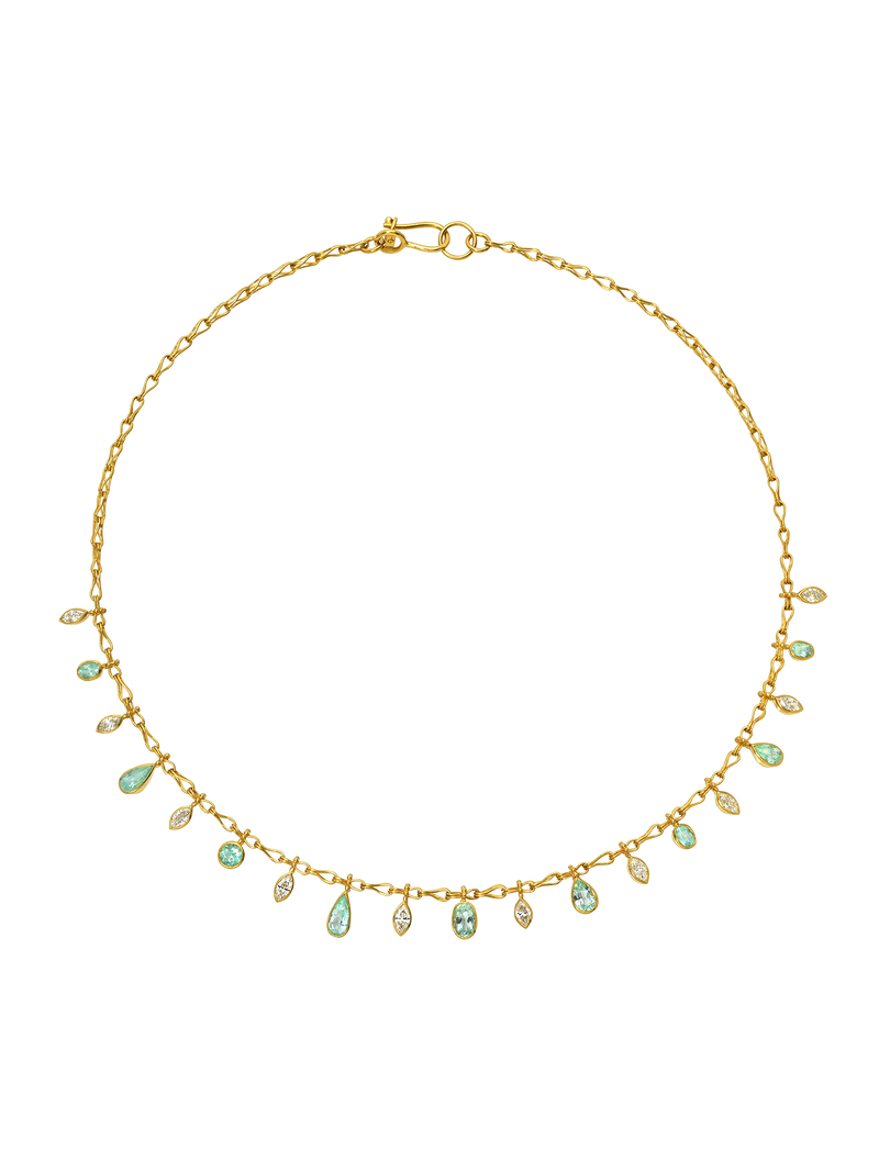 paraiba and diamond fringe necklace