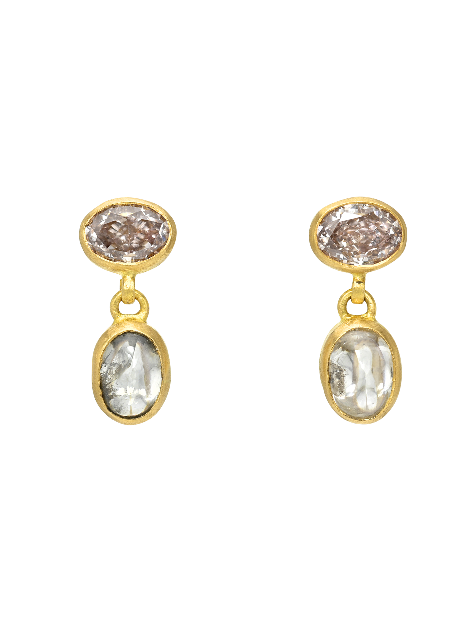Fancy Diamond and Diamond Cabochon Gemini Earrings