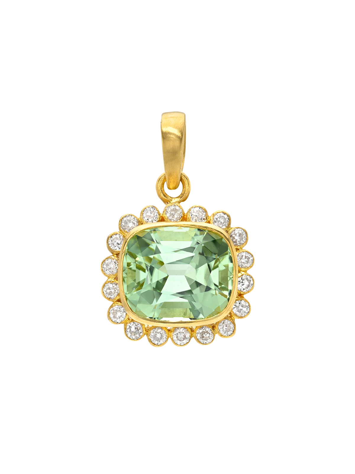 Mint Tourmaline and Antique Diamond Rani Pendant