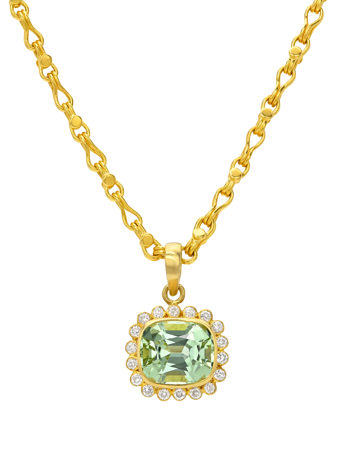 Mint Tourmaline and Antique Diamond Rani Pendant