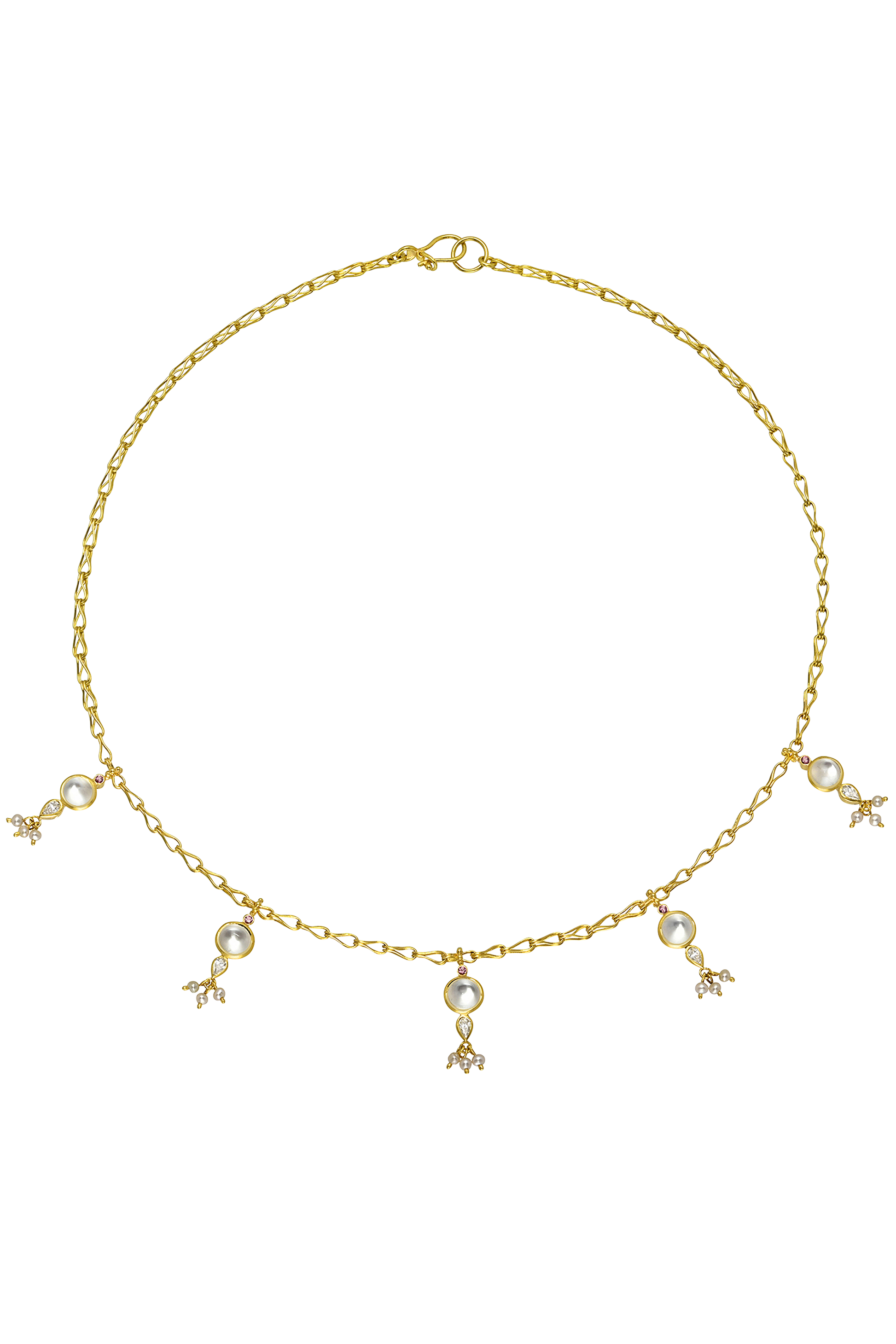 Moonstone, Diamond and Spinel Flare Necklace
