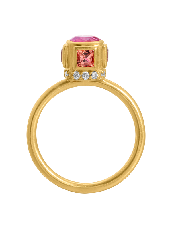 sapphire and diamond high bezel ring