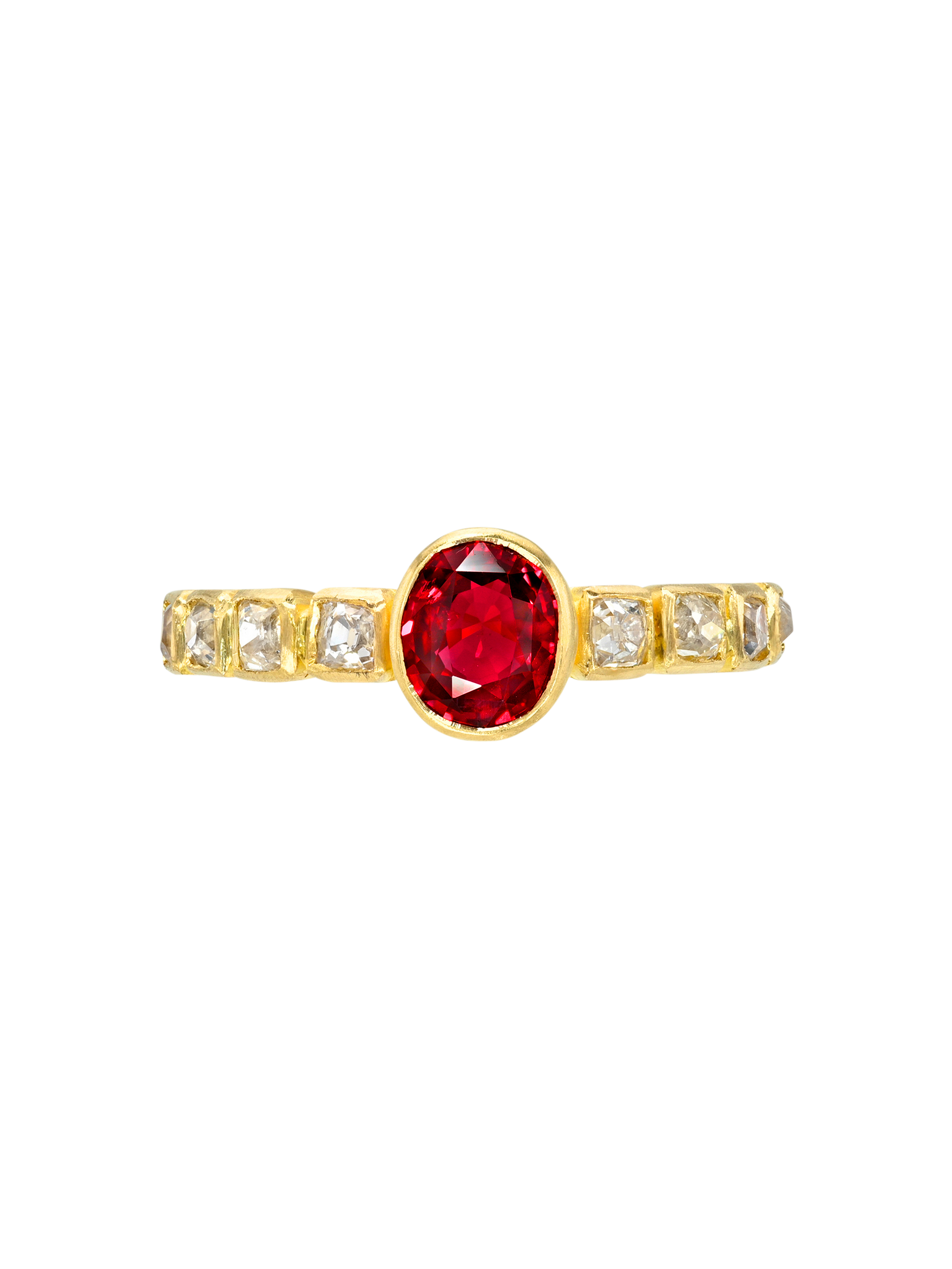 Ruby with Peruzzi Cut Diamond Ring