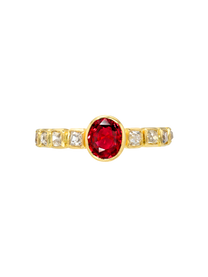 Ruby with Peruzzi Cut Diamond Ring