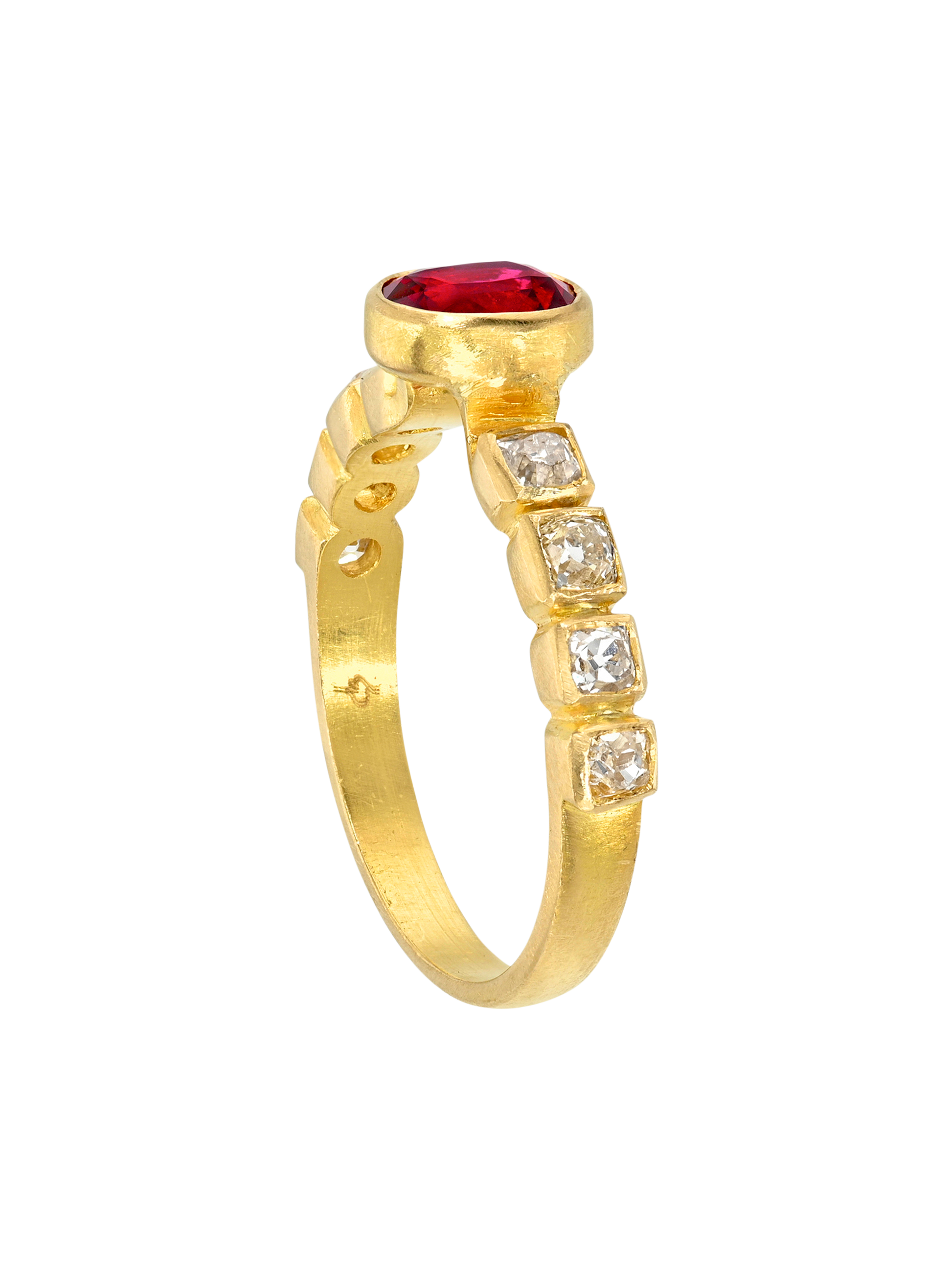Ruby with Peruzzi Cut Diamond Ring