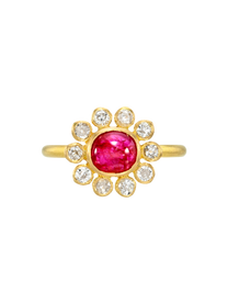 Ruby Cabochon and Antique Diamond Rani Ring